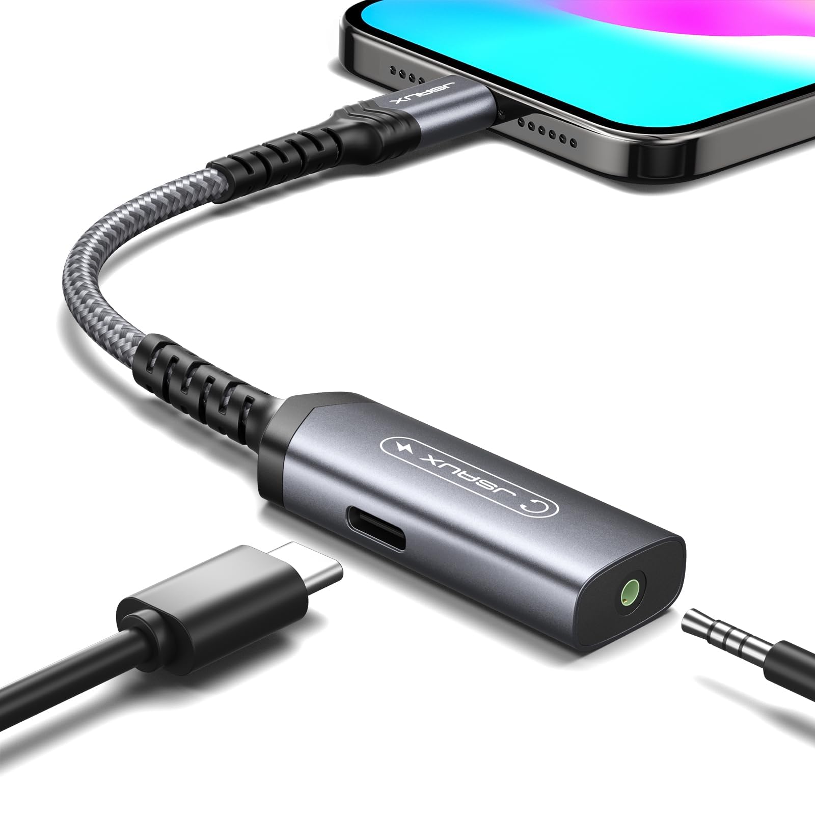 JSAUX USB to 3.5mm Jack Audio Adapter, 2 in 1 Type C to Aux Audio Jack with PD 30W Fast Charging, Sound Card Game Audio Adapter Compatible with iPhone 15, Galaxy S22 S21 Ultra S20 S20+ Plus Note 20 JSAUX USB to 3.5mm Jack Audio Adapter, 2 in 1 Type C to Aux Audio Jack with PD 30W Fast Charging, Sound Card Game Audio Adapter Compatible with iPhone 15, Galaxy S22 S21 Ultra S20 S20+ Plus Note 20